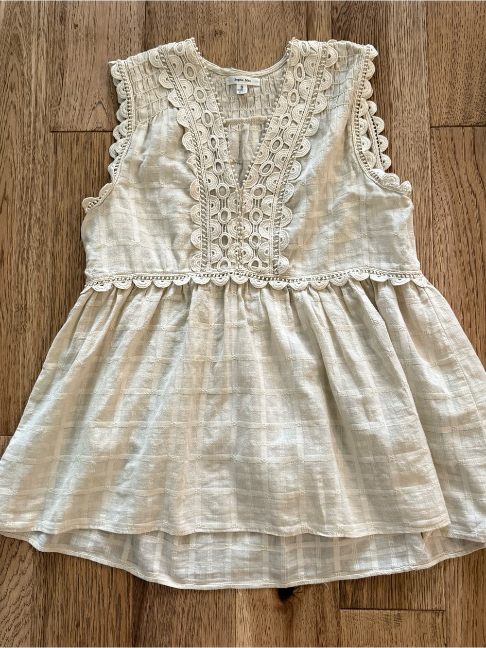 Sophie Max Cream Lace Trim Sleeveless Peplum Top